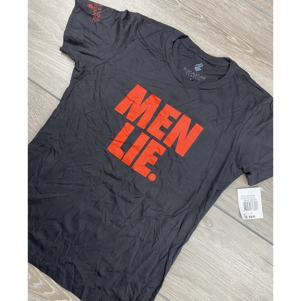 Rocawear Womens Short Sleeve "Men Lie Numbers Don't" T Shirt Black Large New